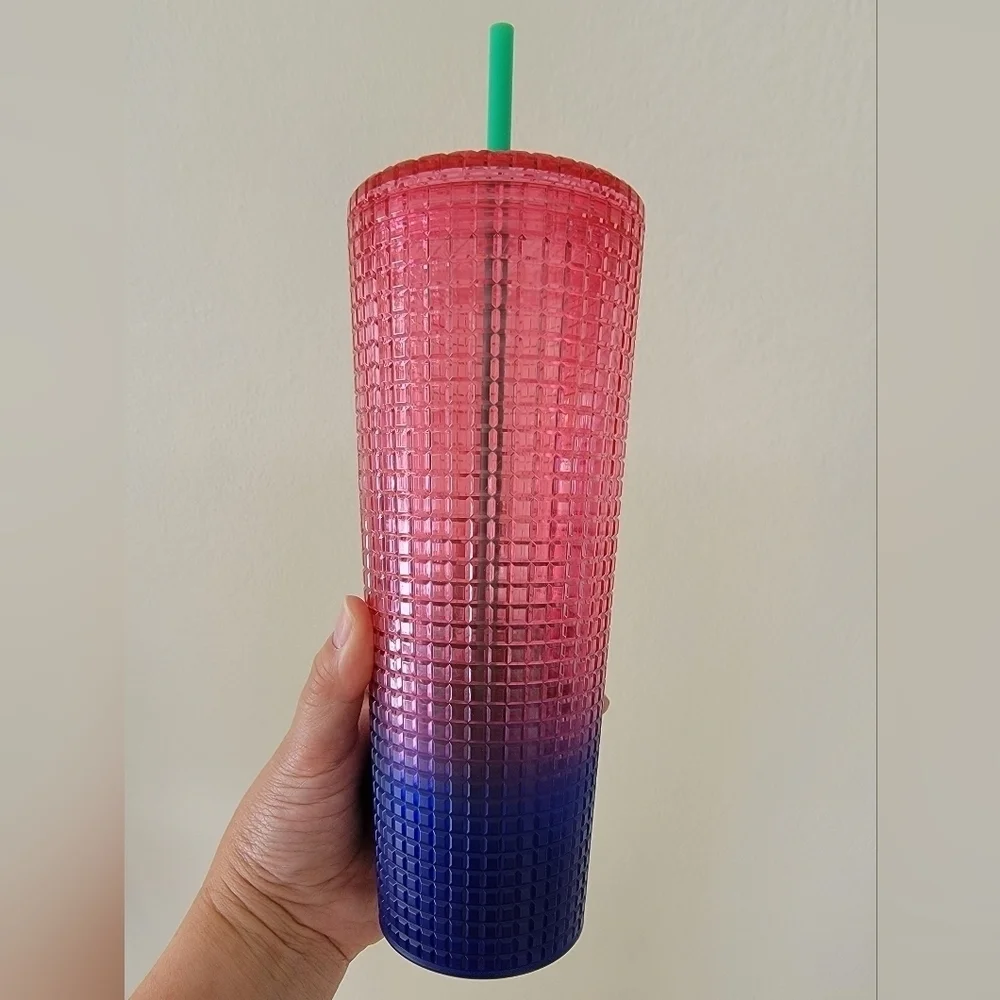 NWT Starbucks 2022 Pink & Purple Gradient Grid Venti Tumbler Cup